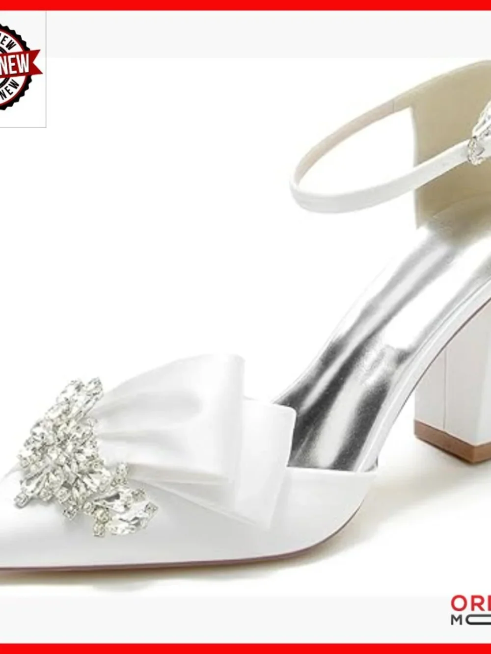 Satin Rhinestone Pumps with Bow 3.3 Inch Block Heel Wedding Party Shoes